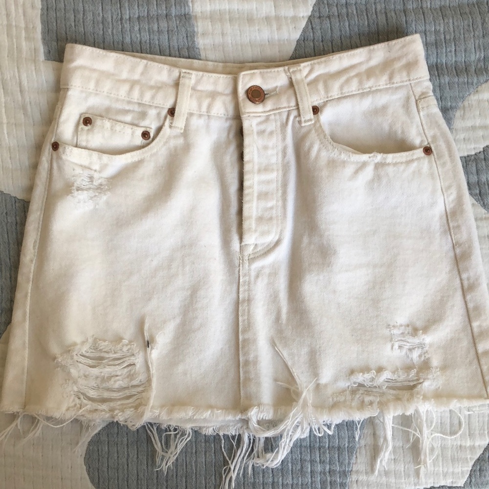 White Distressed Denim Skirt